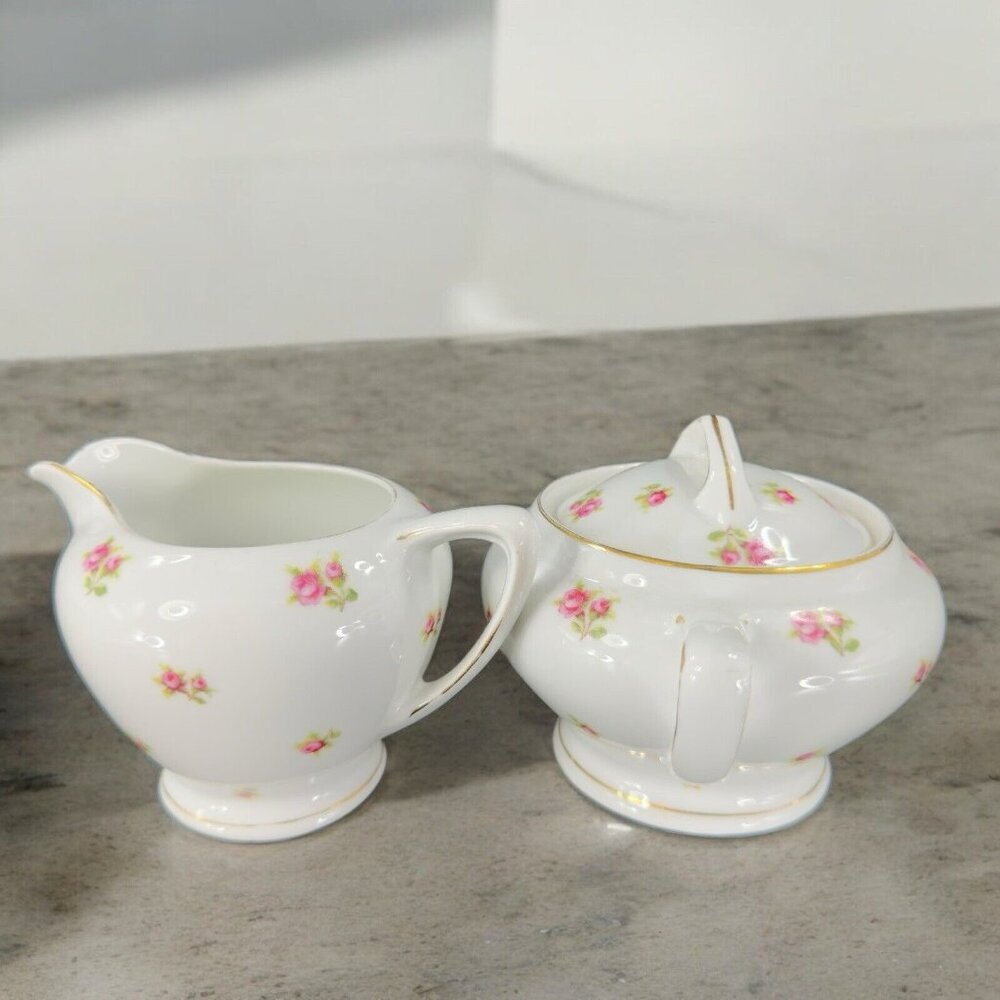 Vintage Victoria China Czechoslovakia Porcelain Sugar And Creamer Set 2 Ceramic